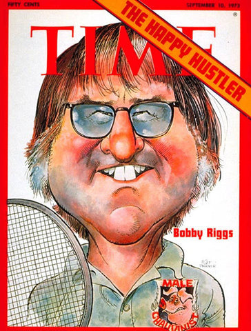Caricatura da lenda do tênis Riggs.
