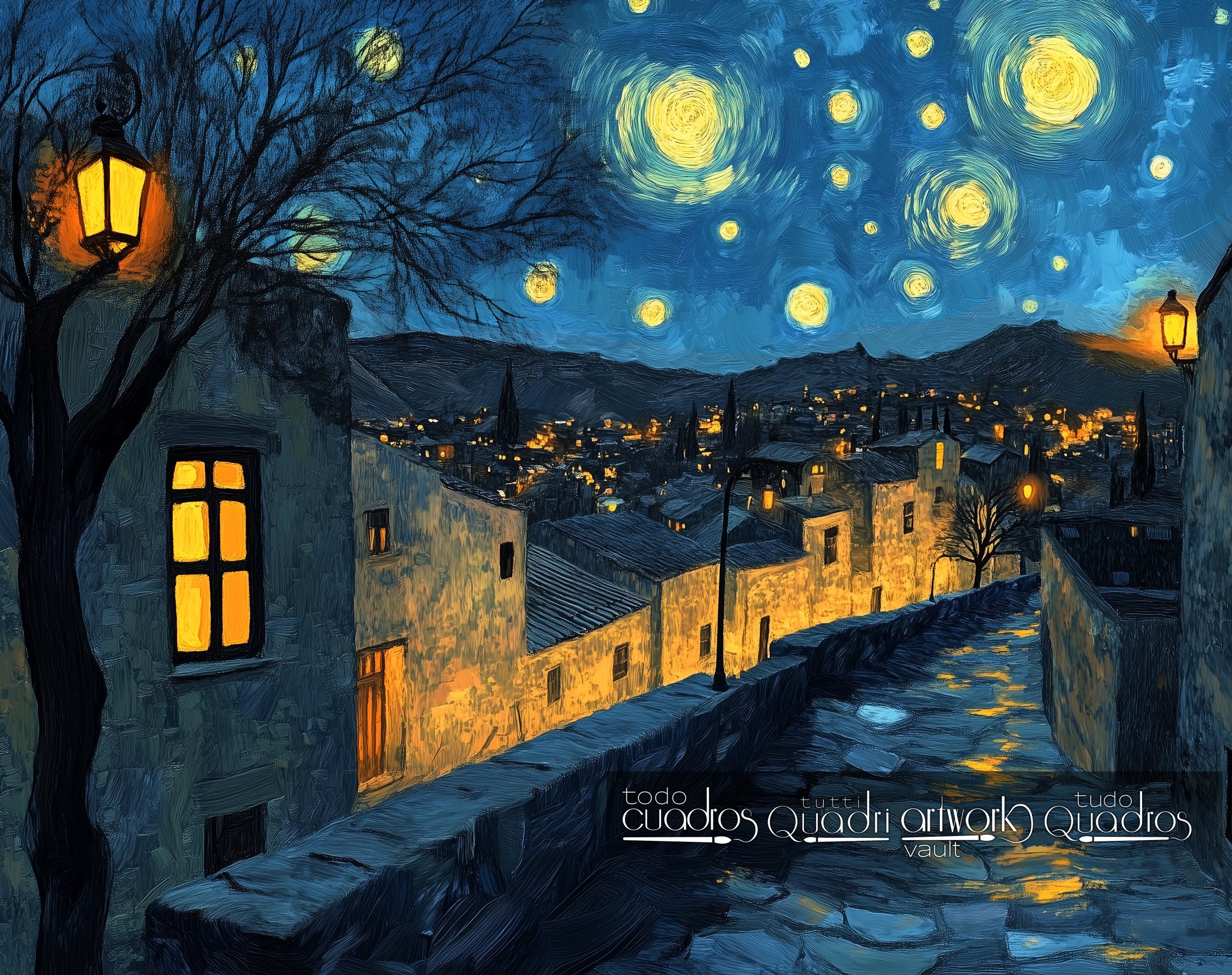 Ruas de Luz e Estrelas, estilo Van Gogh moderno