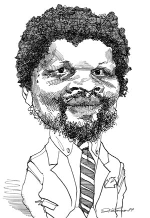 Caricatura do poeta de origem africana.