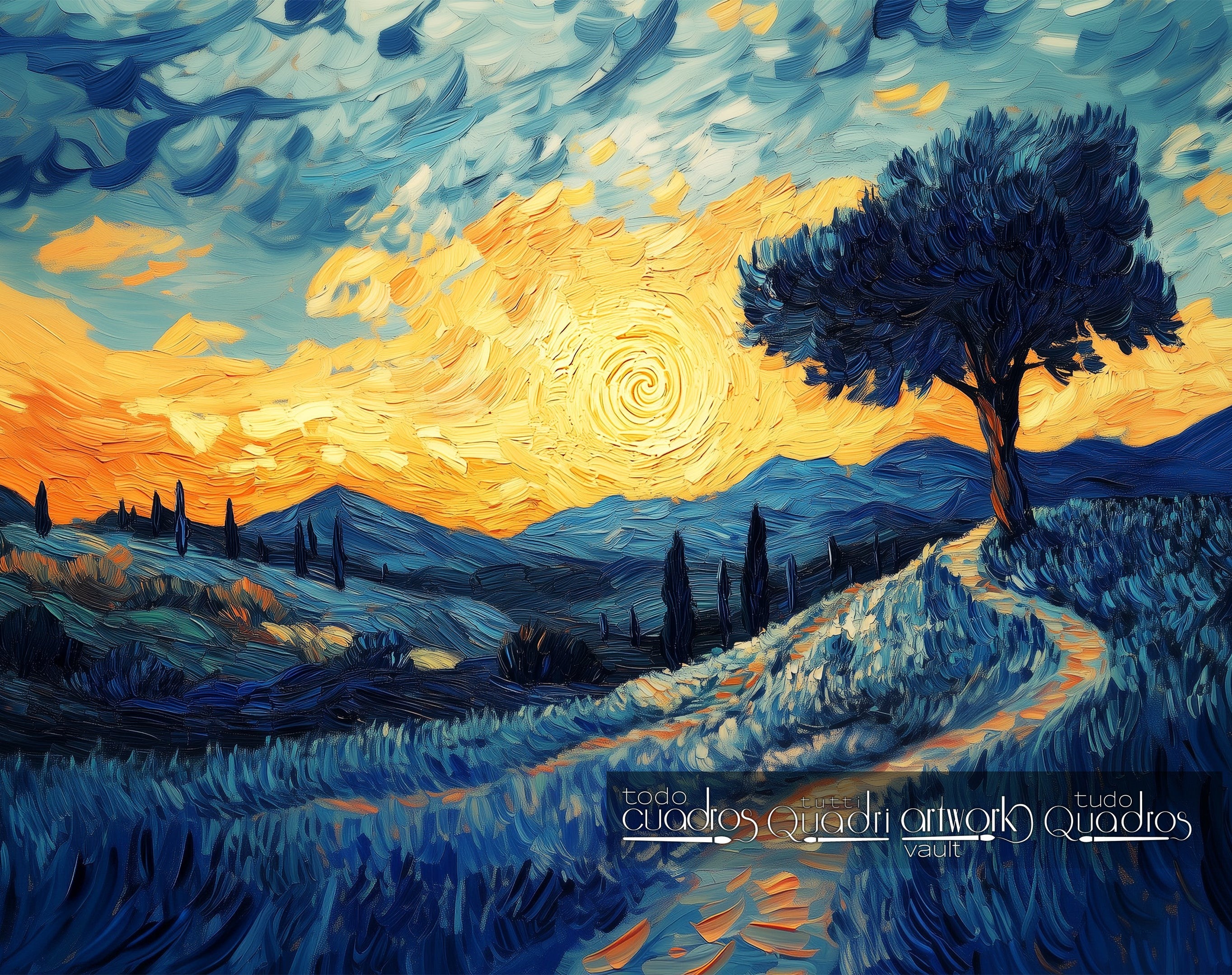 Caminho para o sol, estilo Van Gogh moderno