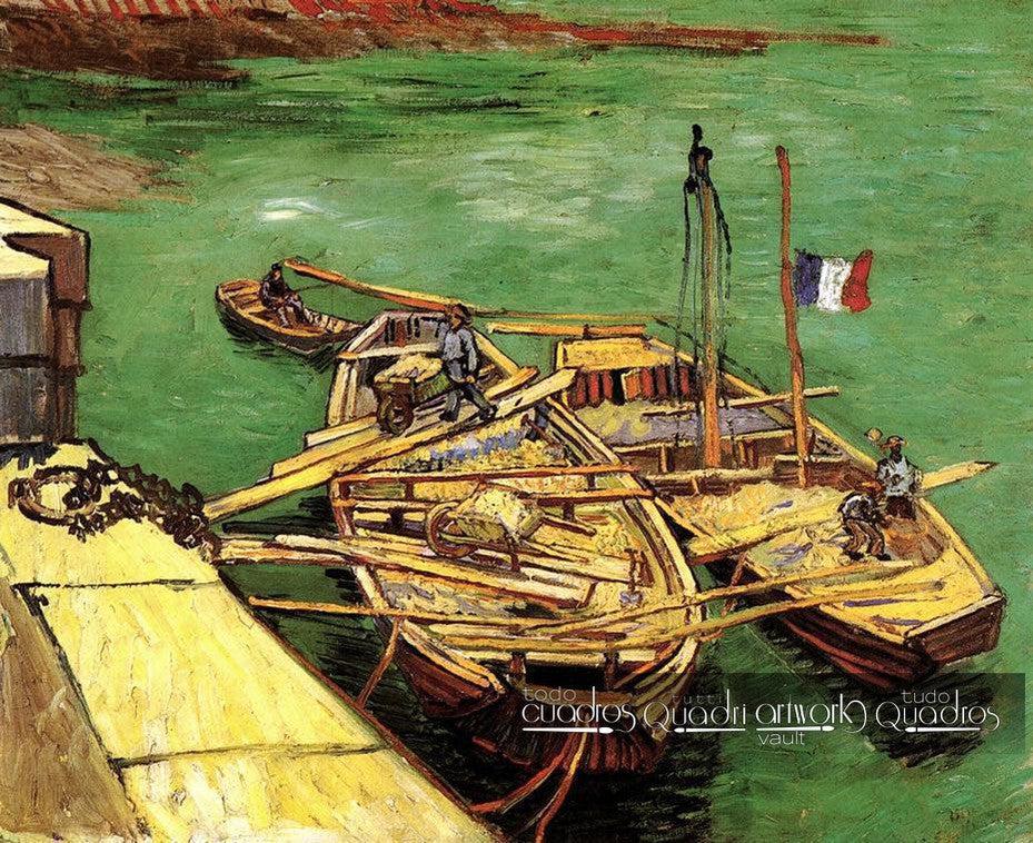 Cais com os homens que descarregam barcas da areia, Van Gogh
